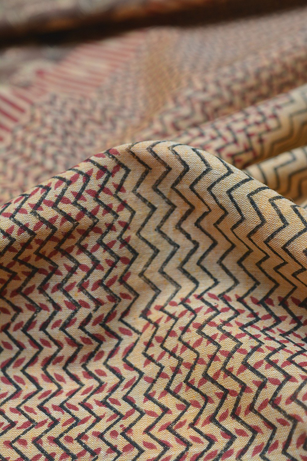 Block Printed Khadi Saree - Deer Trail - metaphorracha