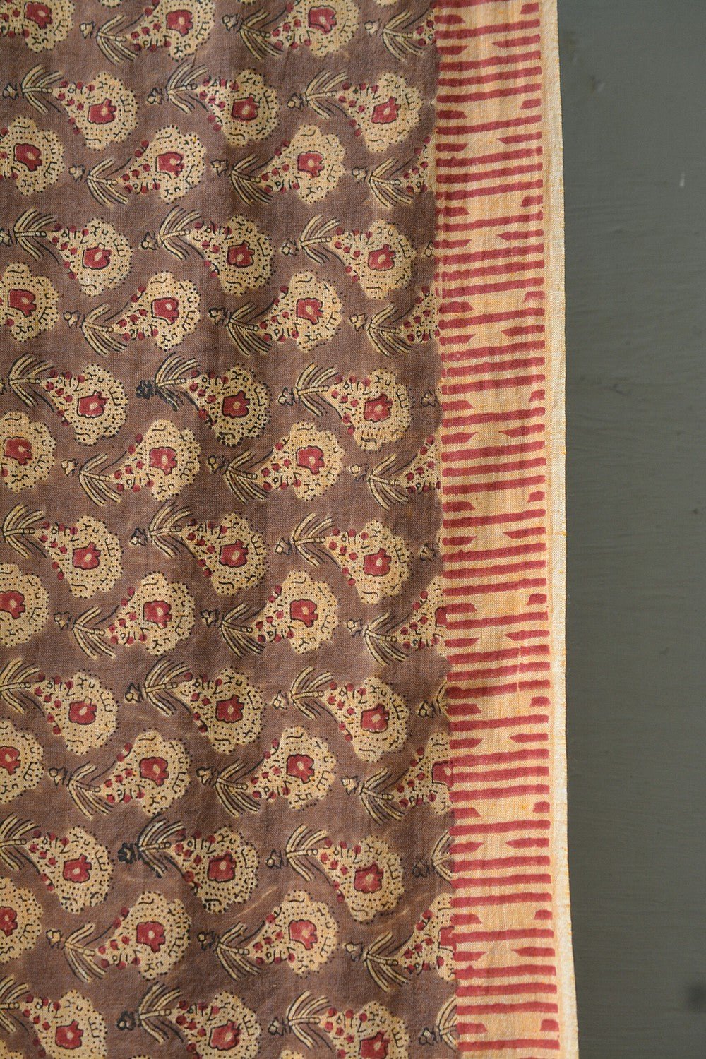 Block Printed Khadi Saree - Deer Trail - metaphorracha
