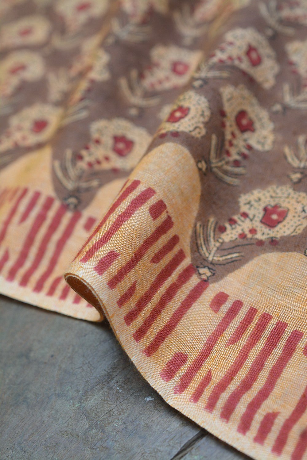 Block Printed Khadi Saree - Deer Trail - metaphorracha