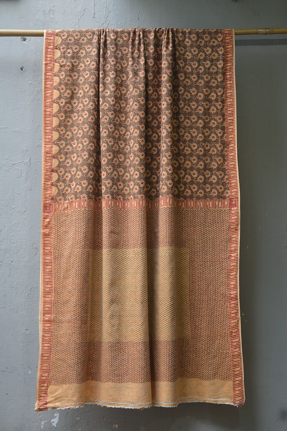 Block Printed Khadi Saree - Deer Trail - metaphorracha