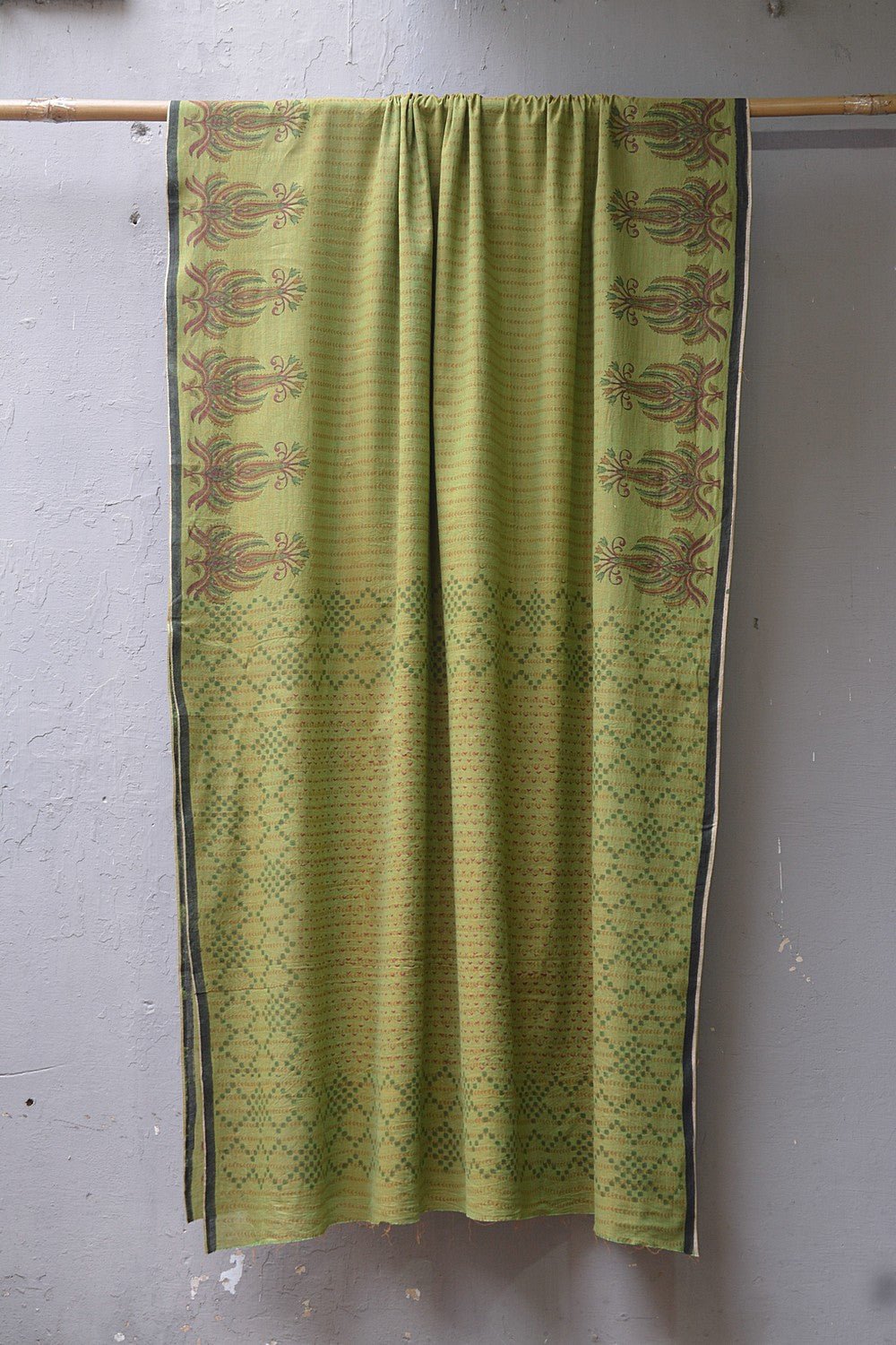 Block Printed Khadi Saree - Forest Moss - metaphorracha