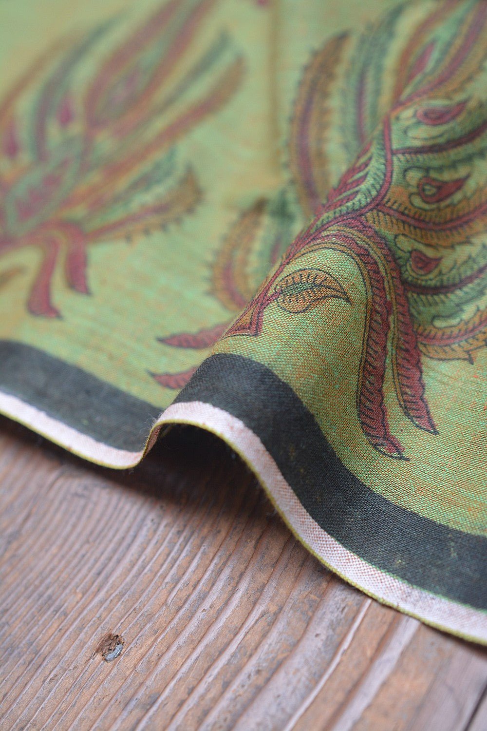 Block Printed Khadi Saree - Forest Moss - metaphorracha