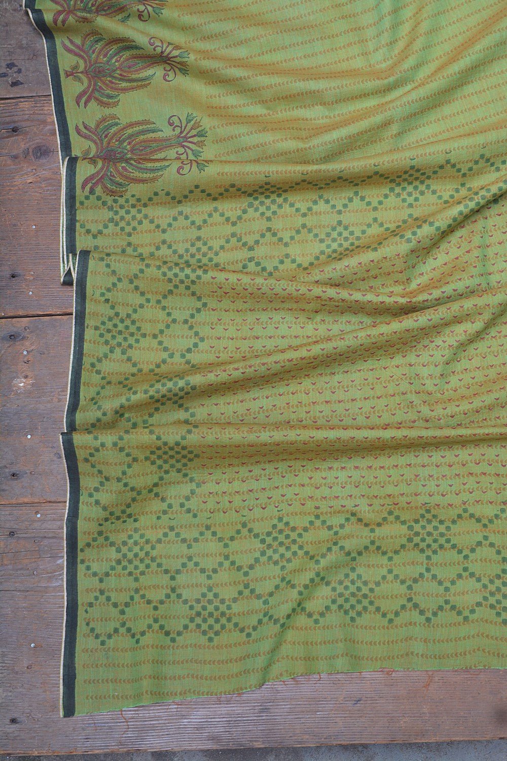Block Printed Khadi Saree - Forest Moss - metaphorracha