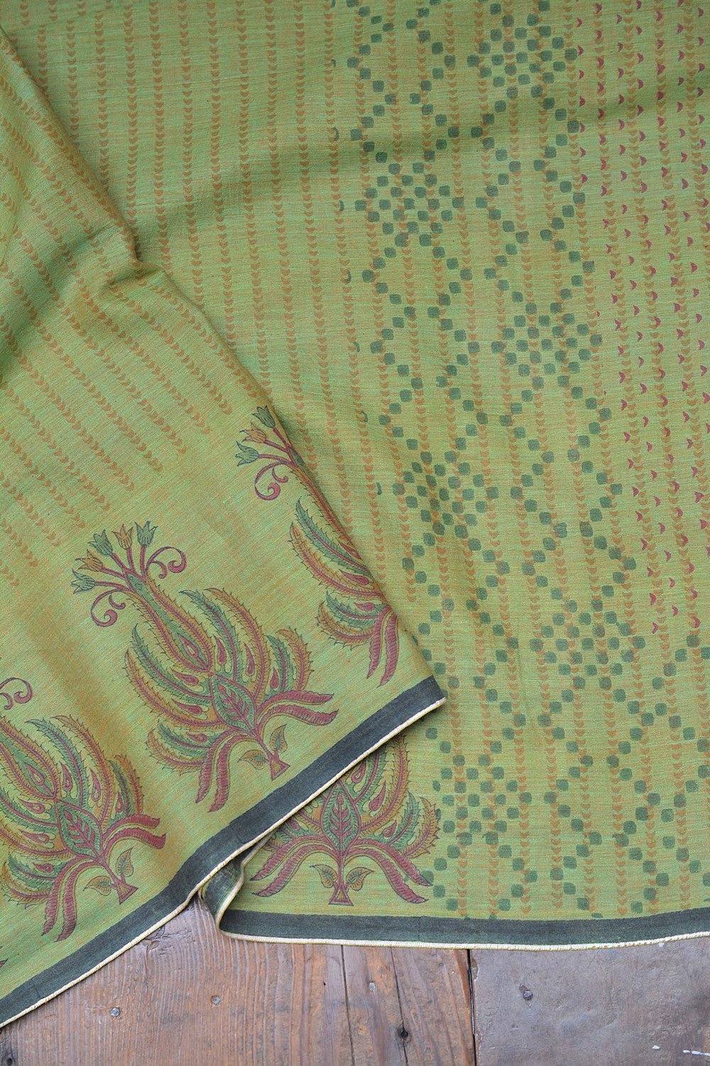Block Printed Khadi Saree - Forest Moss - metaphorracha
