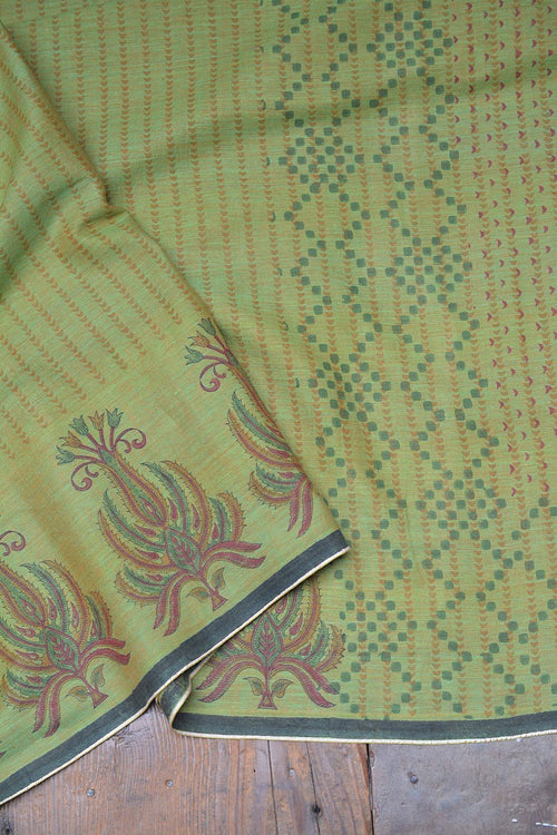 Block Printed Khadi Saree - Forest Moss - metaphorracha