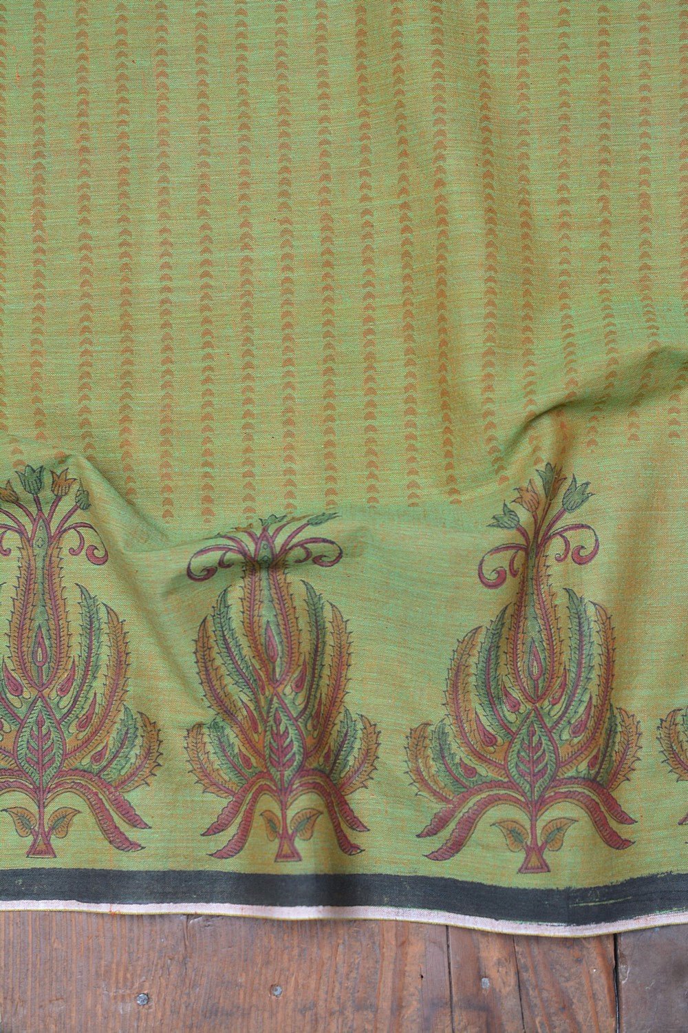 Block Printed Khadi Saree - Forest Moss - metaphorracha