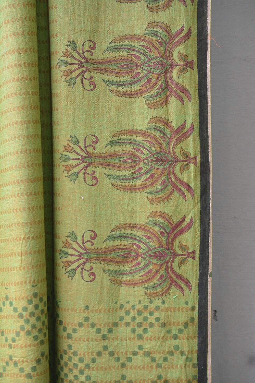 Block Printed Khadi Saree - Forest Moss - metaphorracha