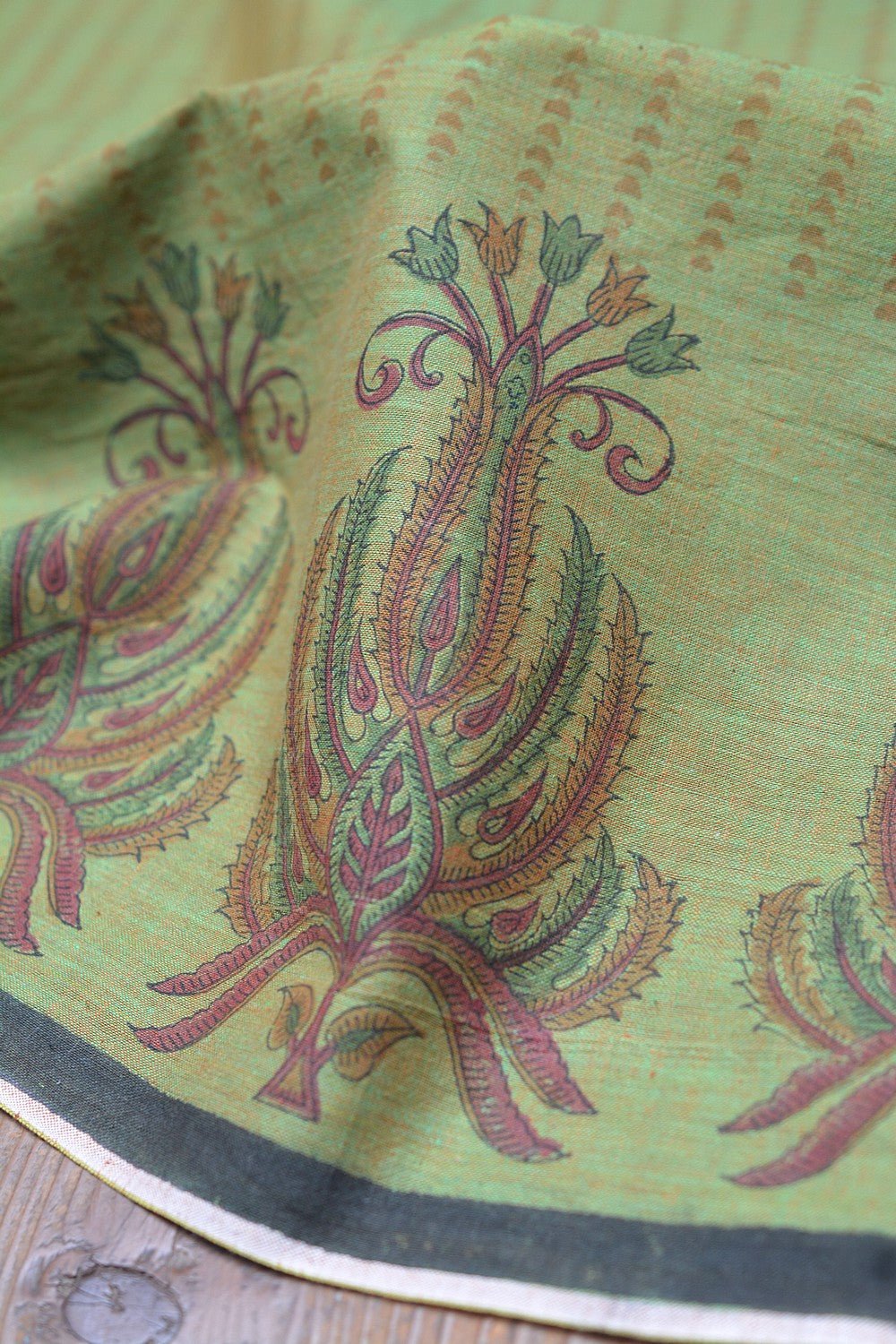 Block Printed Khadi Saree - Forest Moss - metaphorracha