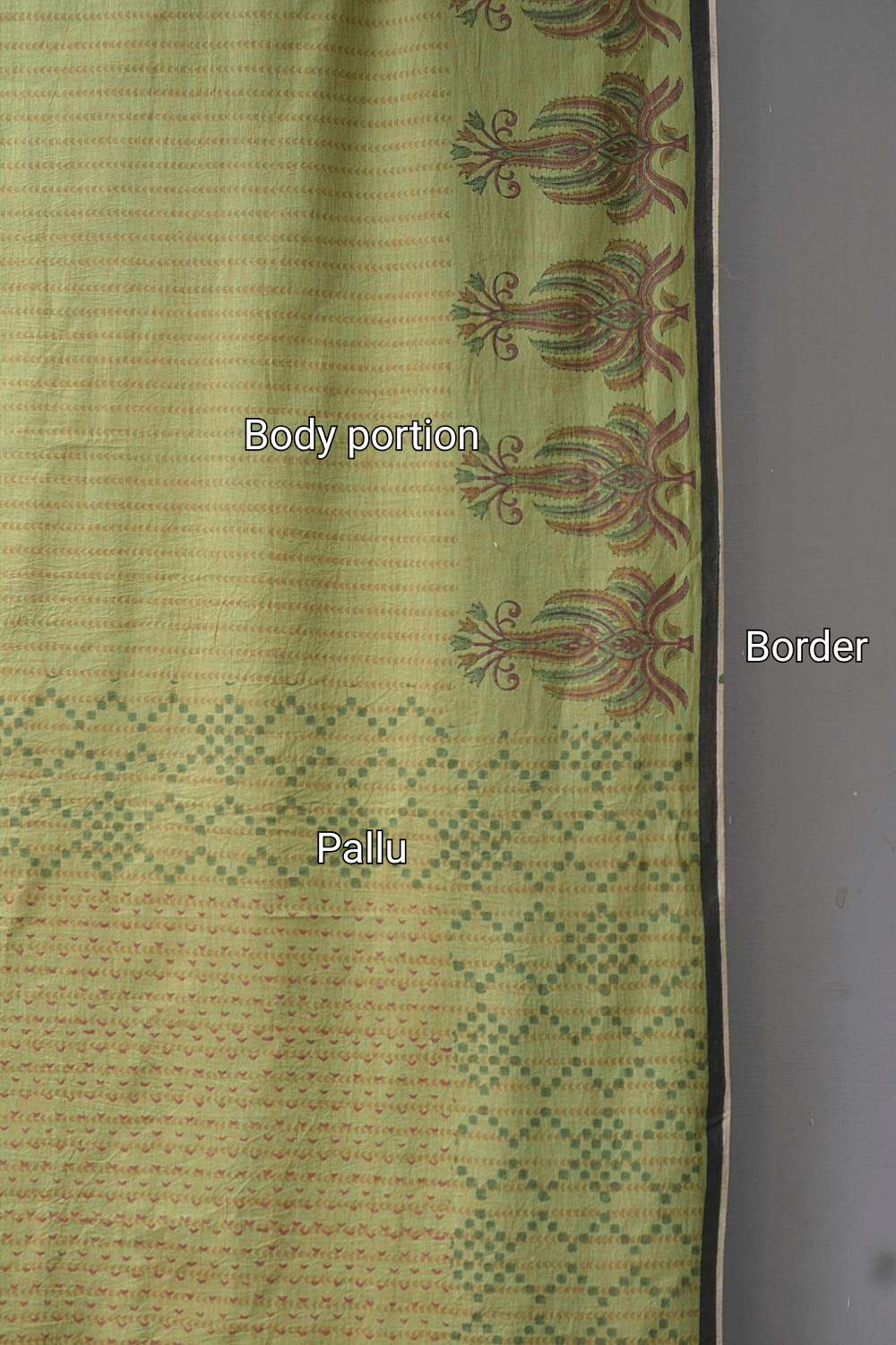 Block Printed Khadi Saree - Forest Moss - metaphorracha