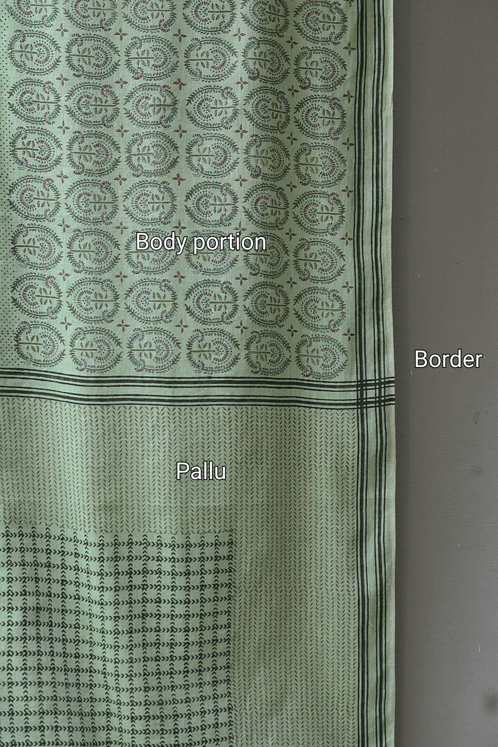Block Printed Khadi Saree - Lime Twist - metaphorracha