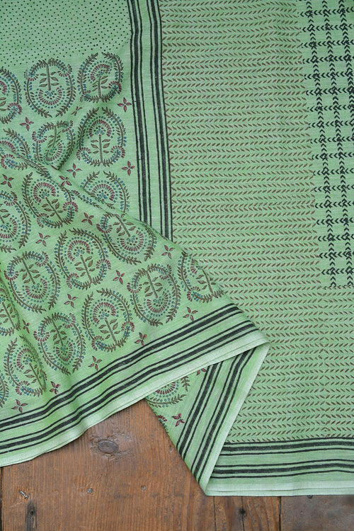 Block Printed Khadi Saree - Lime Twist - metaphorracha