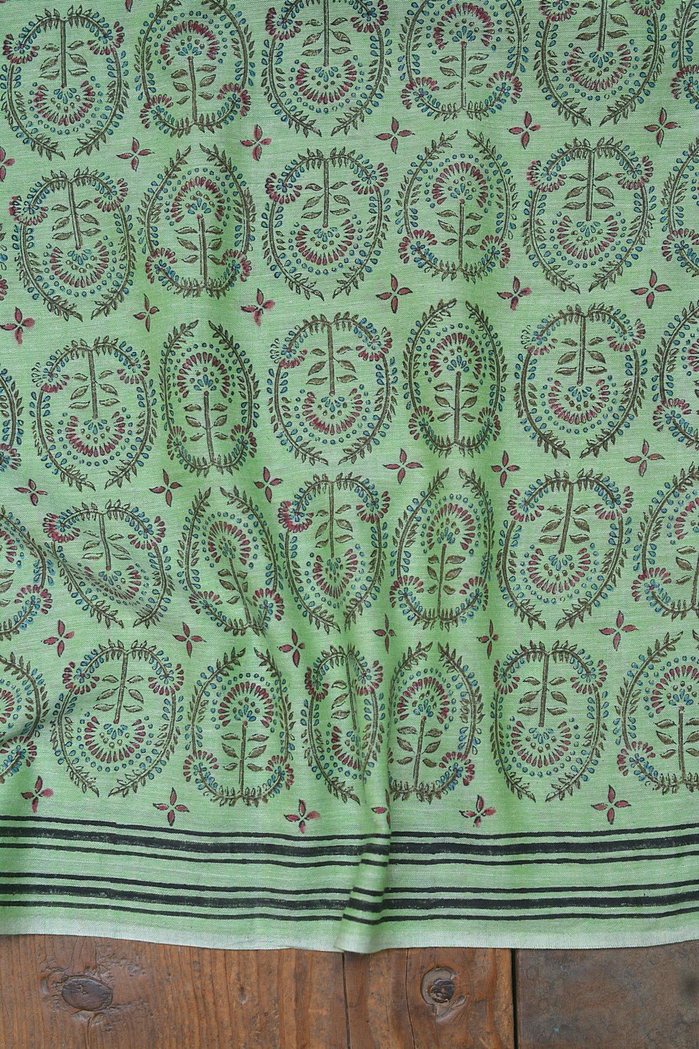Block Printed Khadi Saree - Lime Twist - metaphorracha