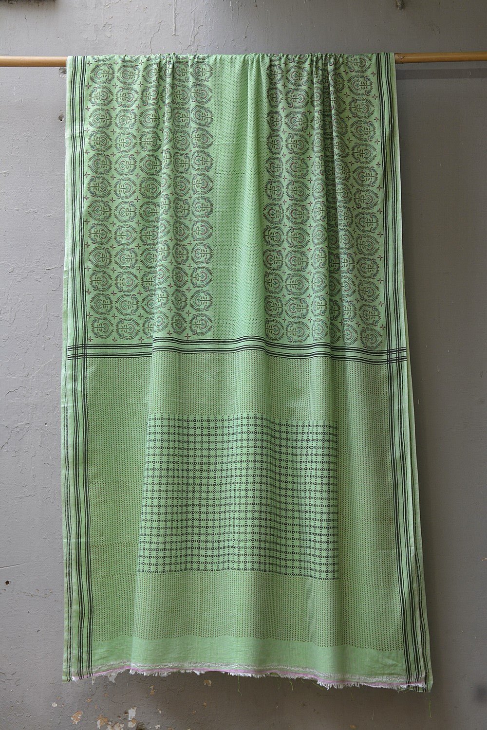 Block Printed Khadi Saree - Lime Twist - metaphorracha