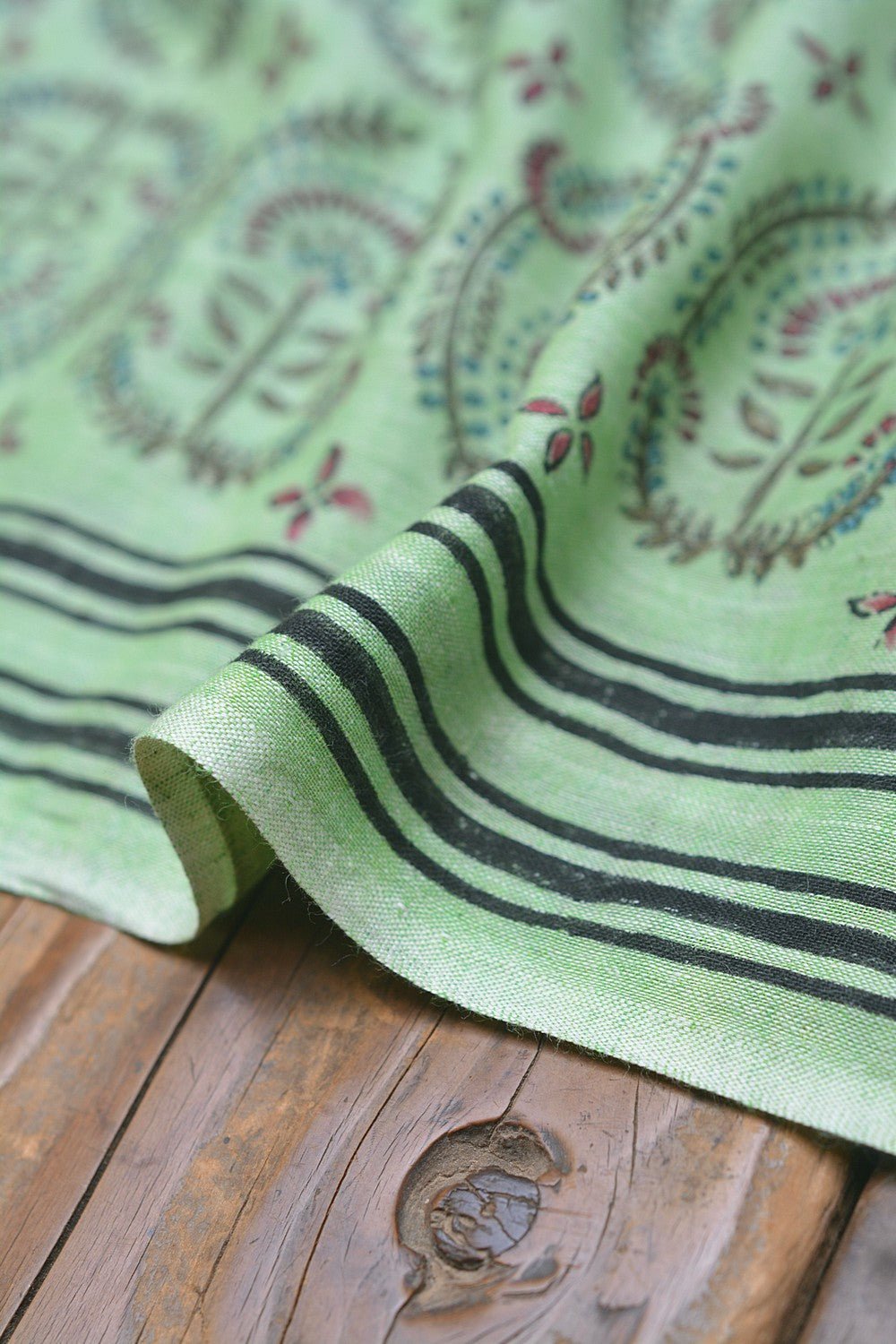 Block Printed Khadi Saree - Lime Twist - metaphorracha