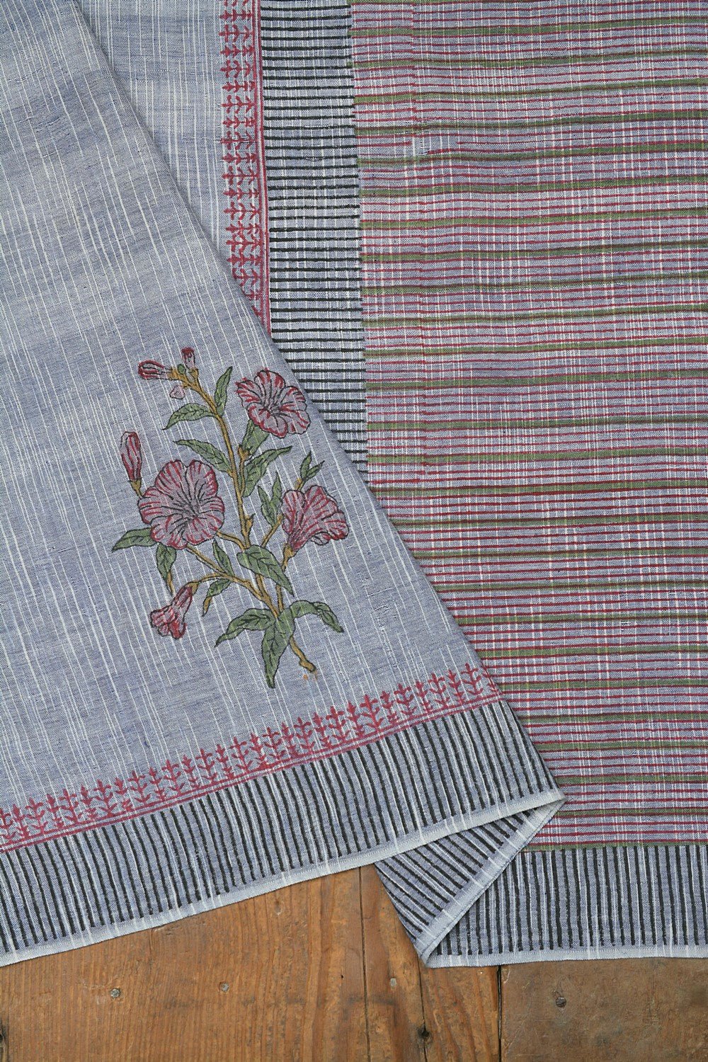 Block Printed Khadi Saree - Metropolitan - metaphorracha