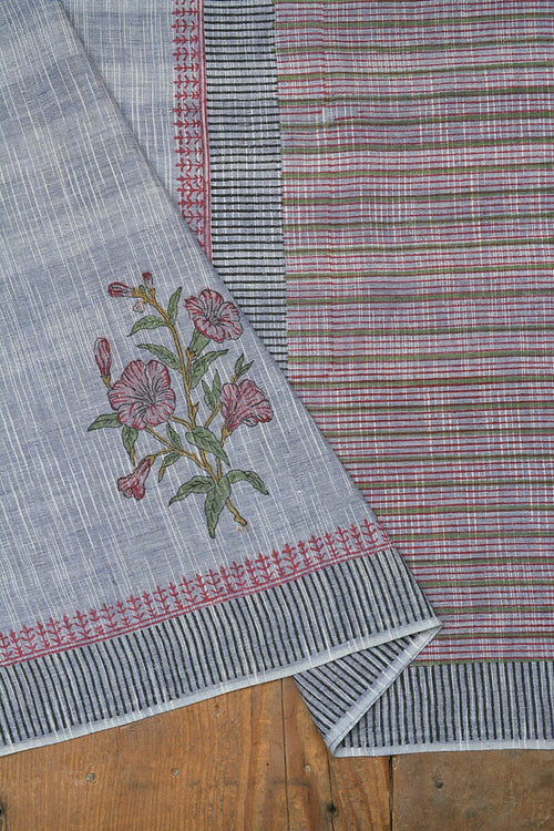 Block Printed Khadi Saree - Metropolitan - metaphorracha