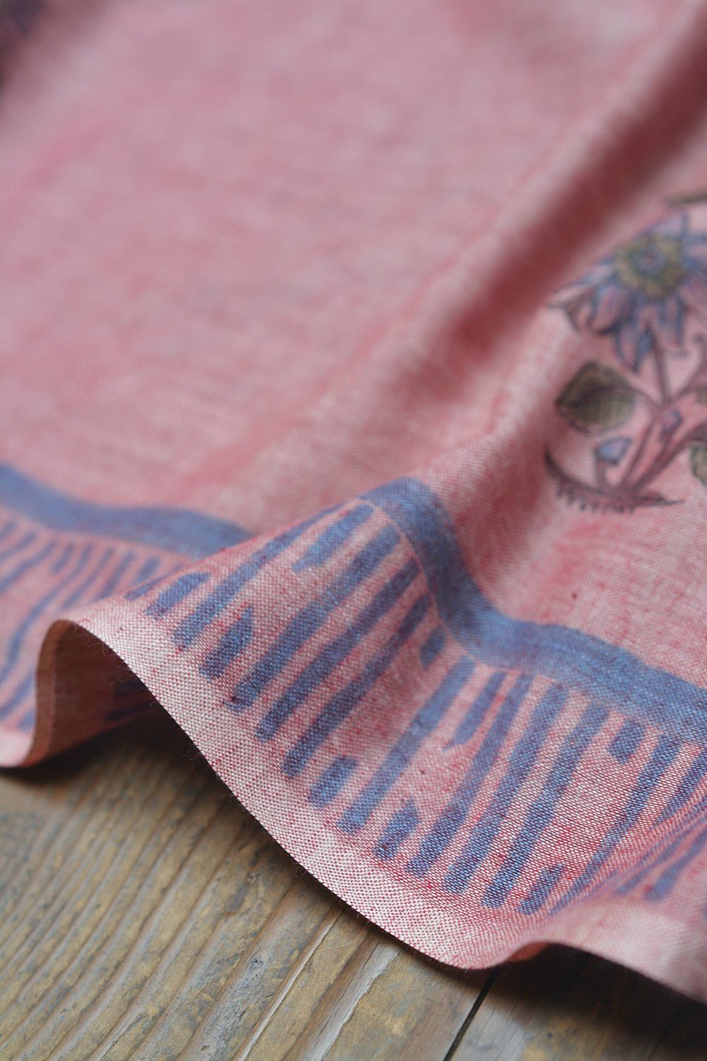 Block Printed Khadi Saree - Oriental Pink - metaphorracha