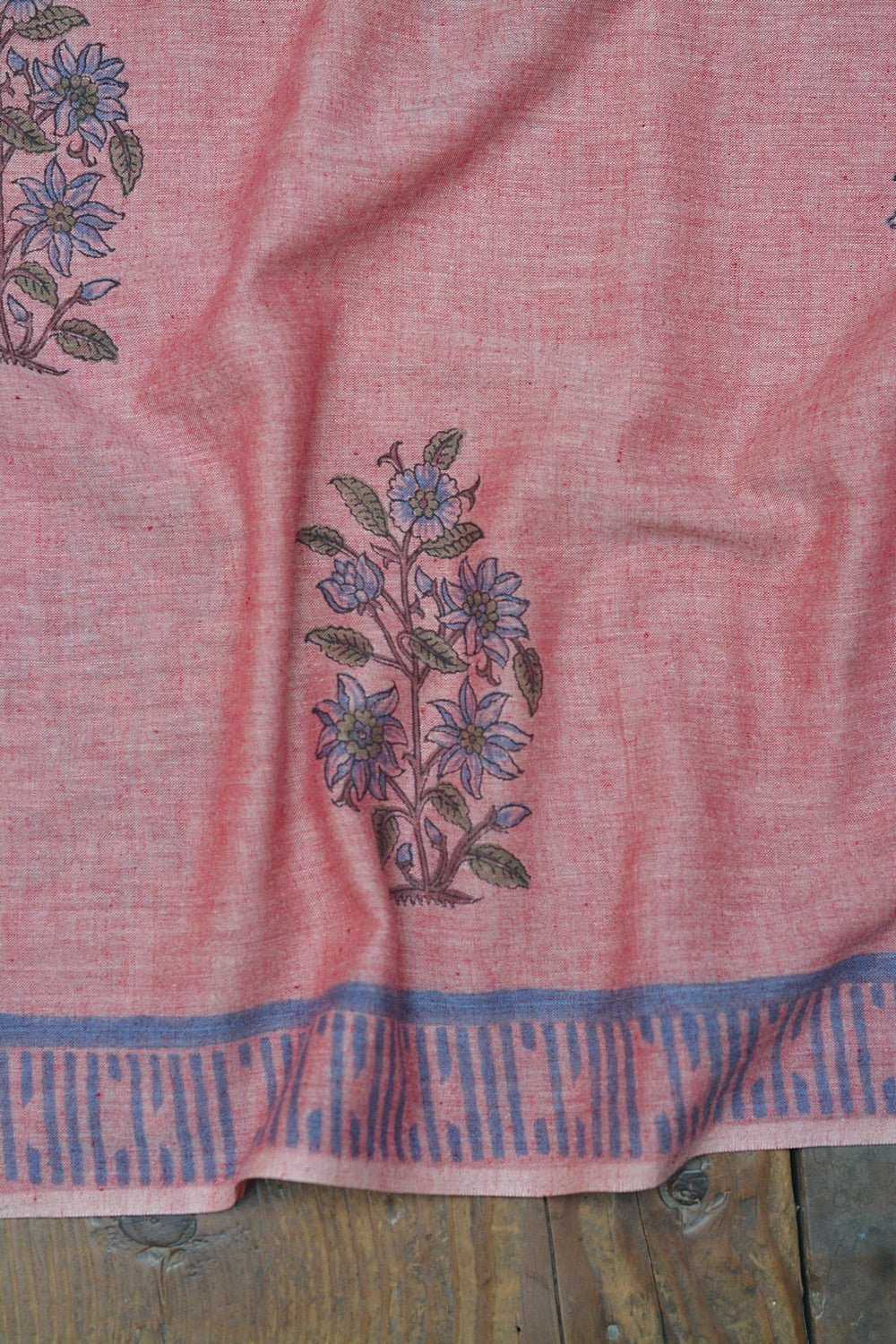 Block Printed Khadi Saree - Oriental Pink - metaphorracha