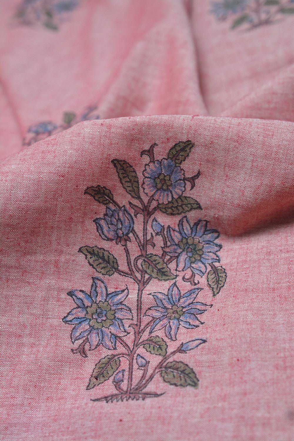 Block Printed Khadi Saree - Oriental Pink - metaphorracha