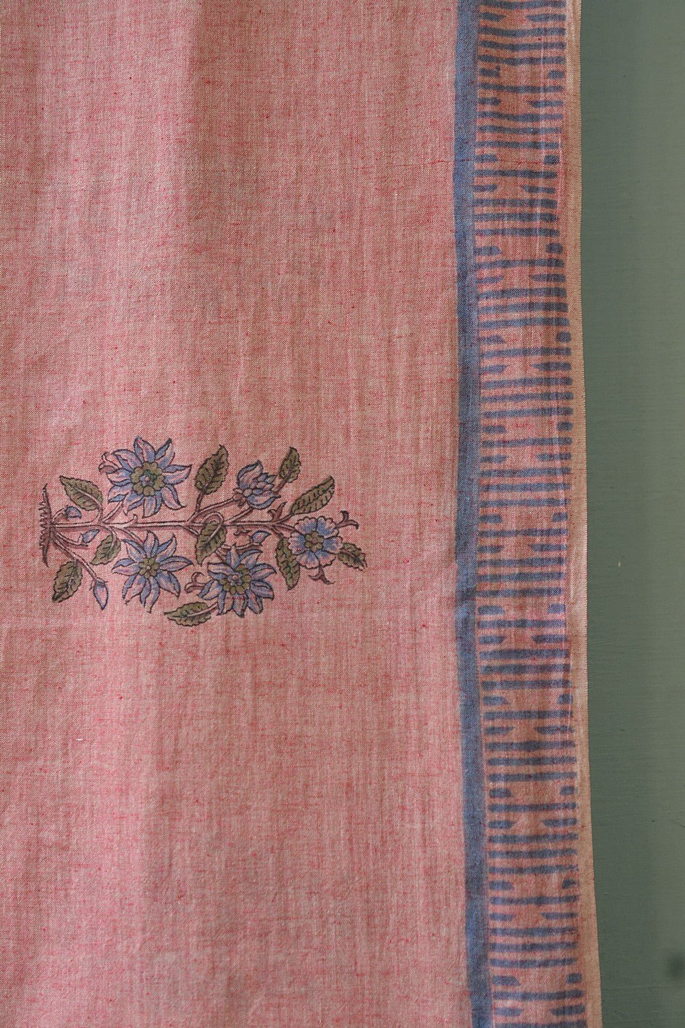 Block Printed Khadi Saree - Oriental Pink - metaphorracha