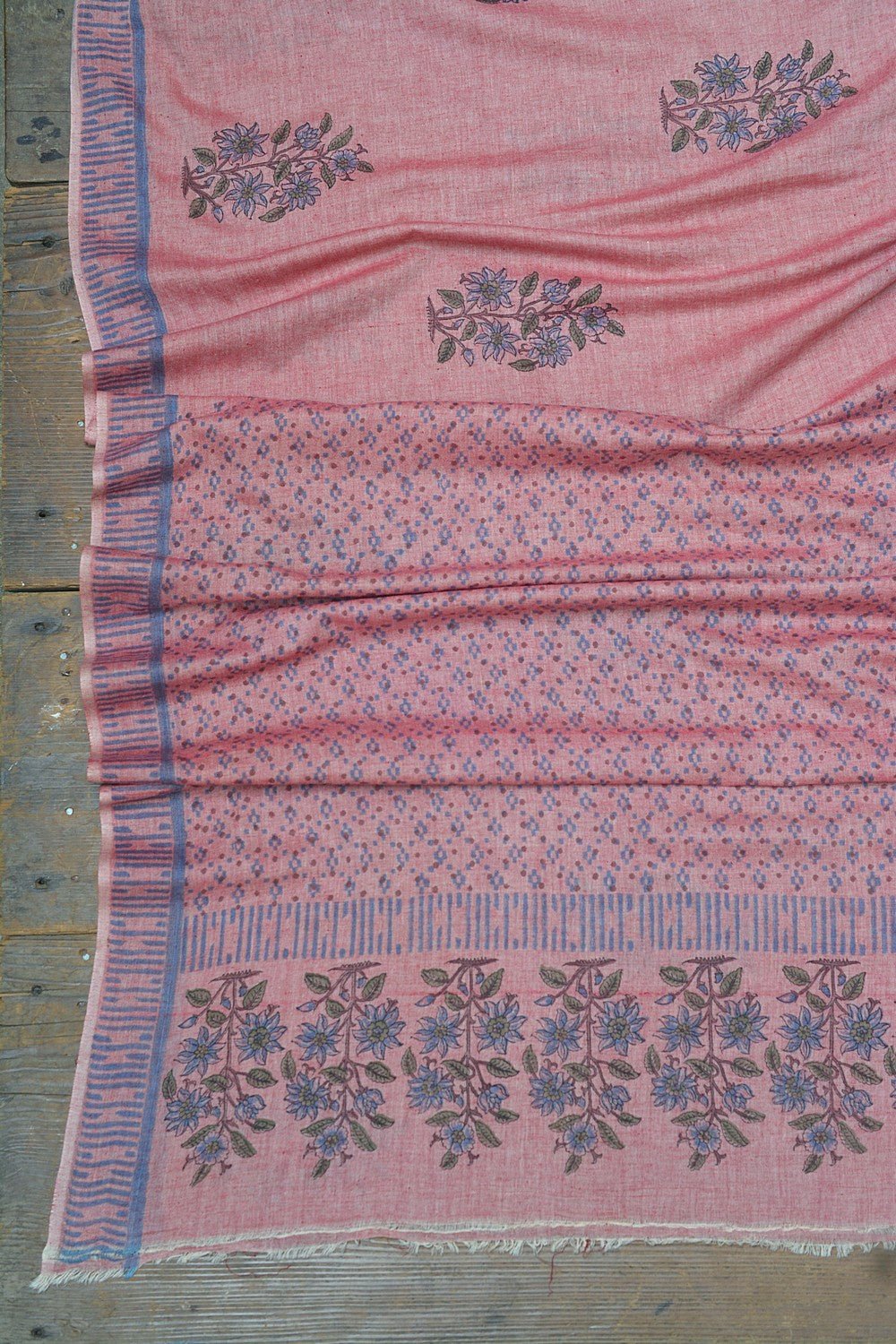Block Printed Khadi Saree - Oriental Pink - metaphorracha