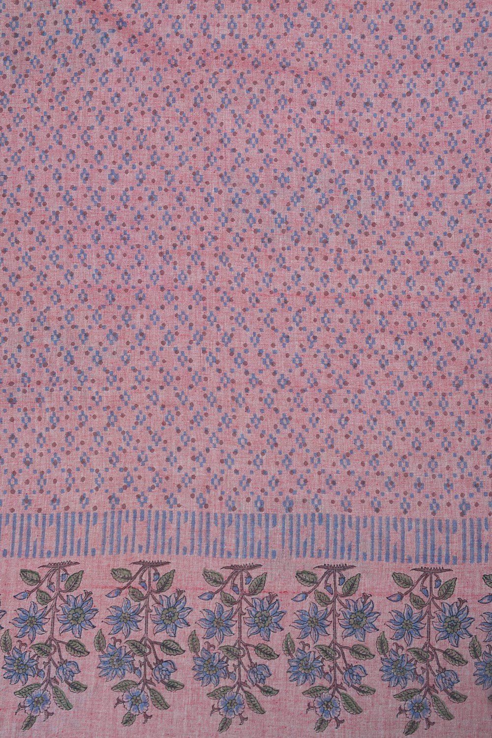 Block Printed Khadi Saree - Oriental Pink - metaphorracha