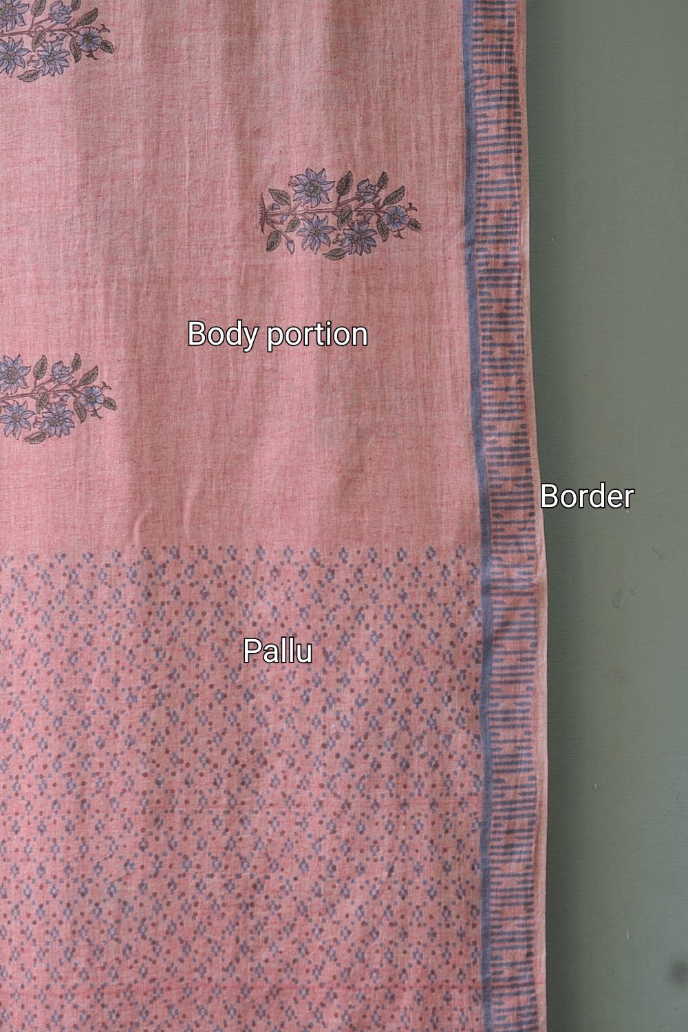 Block Printed Khadi Saree - Oriental Pink - metaphorracha
