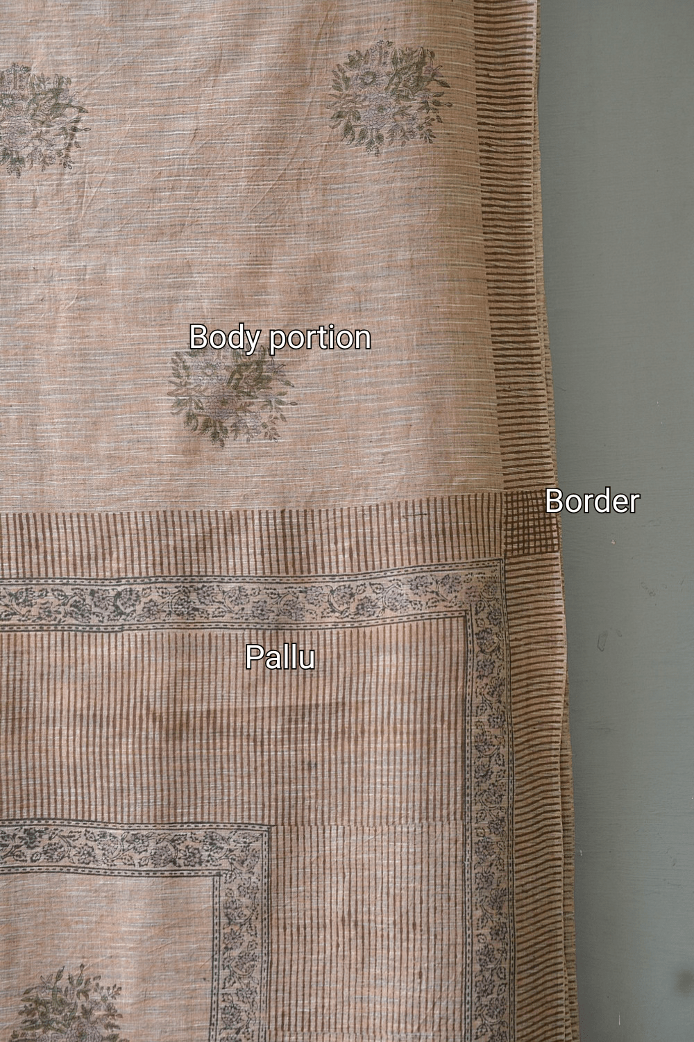Block Printed Khadi Saree - Palm Desert Tan - metaphorracha