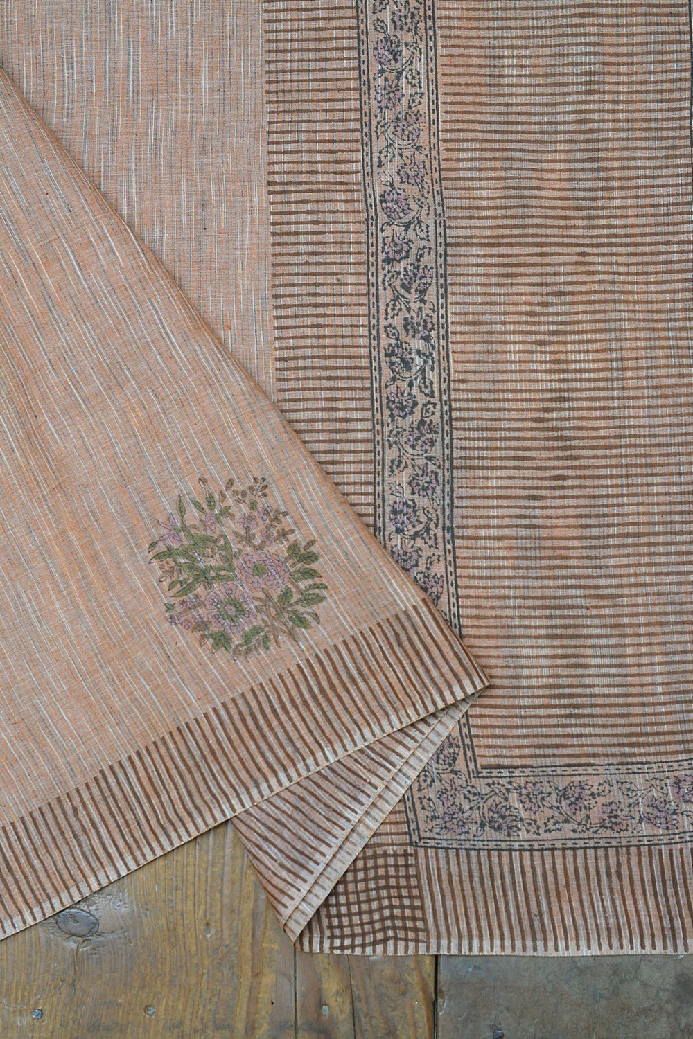 Block Printed Khadi Saree - Palm Desert Tan - metaphorracha