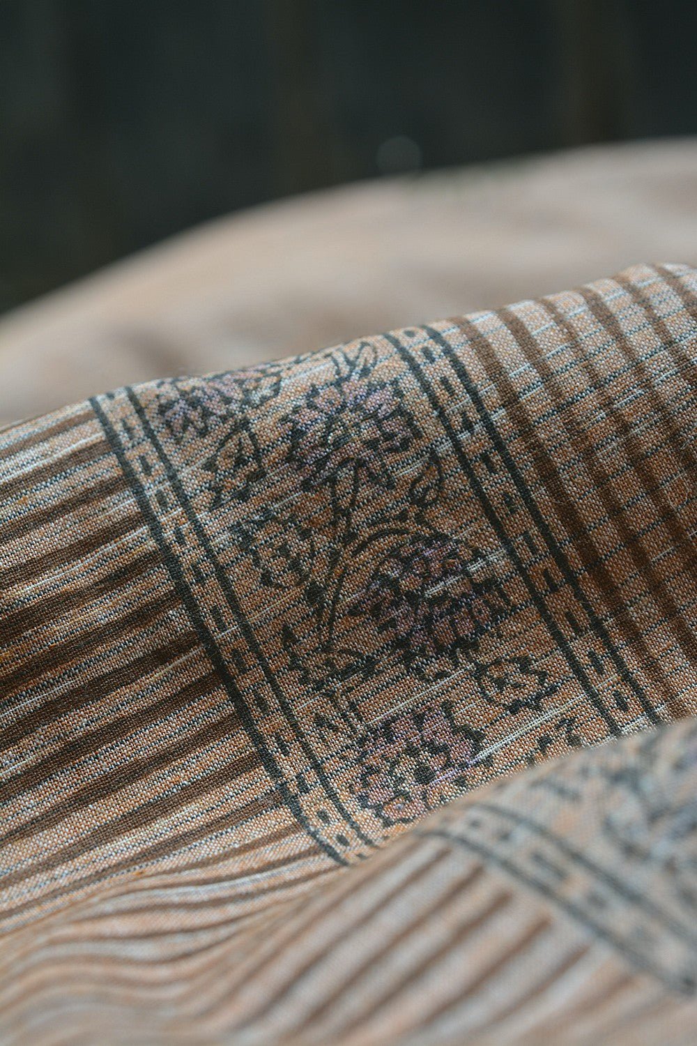 Block Printed Khadi Saree - Palm Desert Tan - metaphorracha