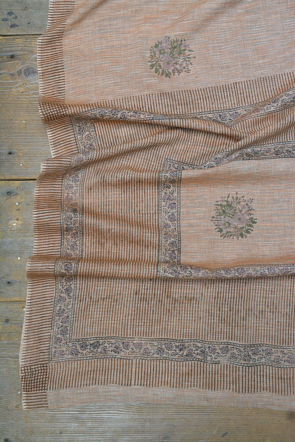 Block Printed Khadi Saree - Palm Desert Tan - metaphorracha