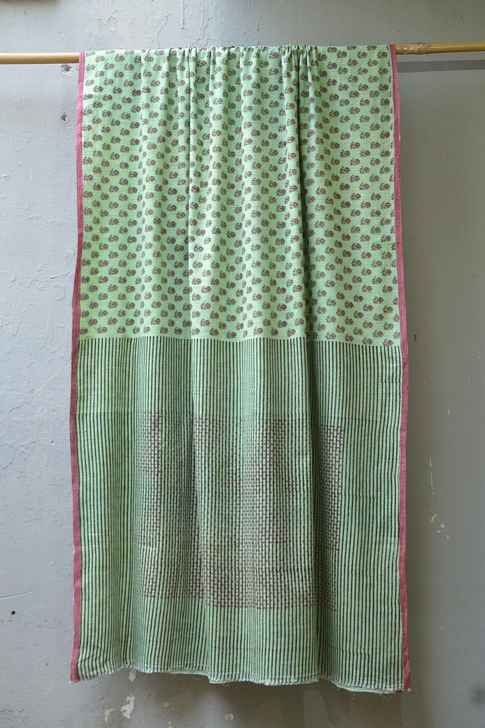 Block Printed Khadi Saree - Pine Sprigs - metaphorracha
