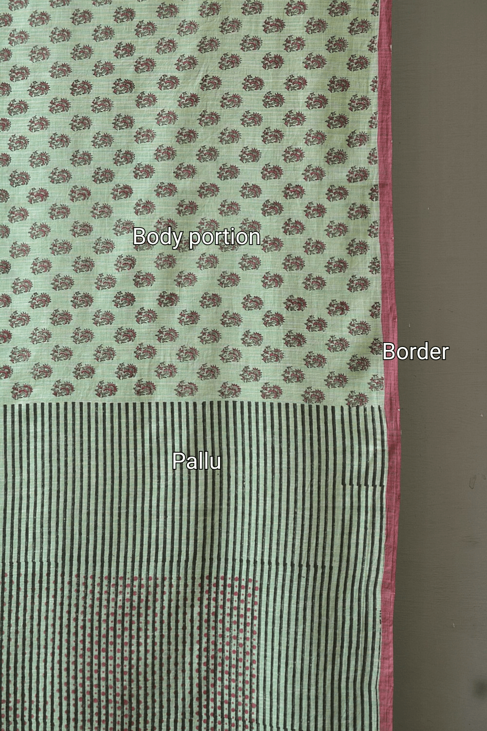 Block Printed Khadi Saree - Pine Sprigs - metaphorracha