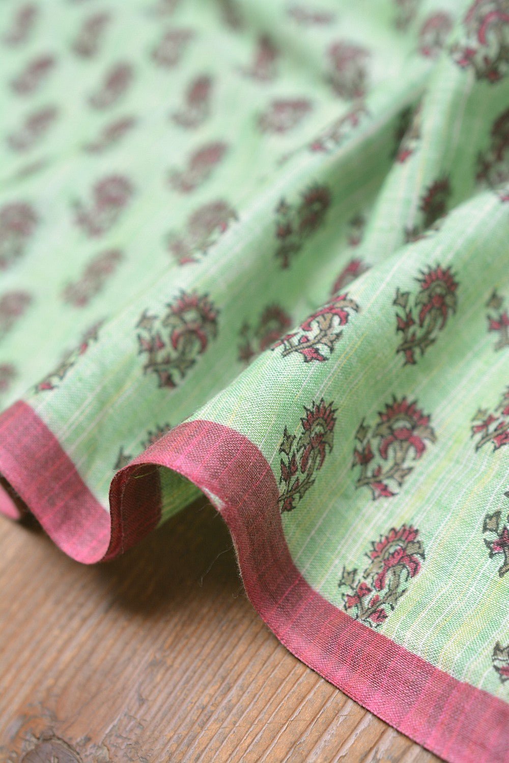 Block Printed Khadi Saree - Pine Sprigs - metaphorracha