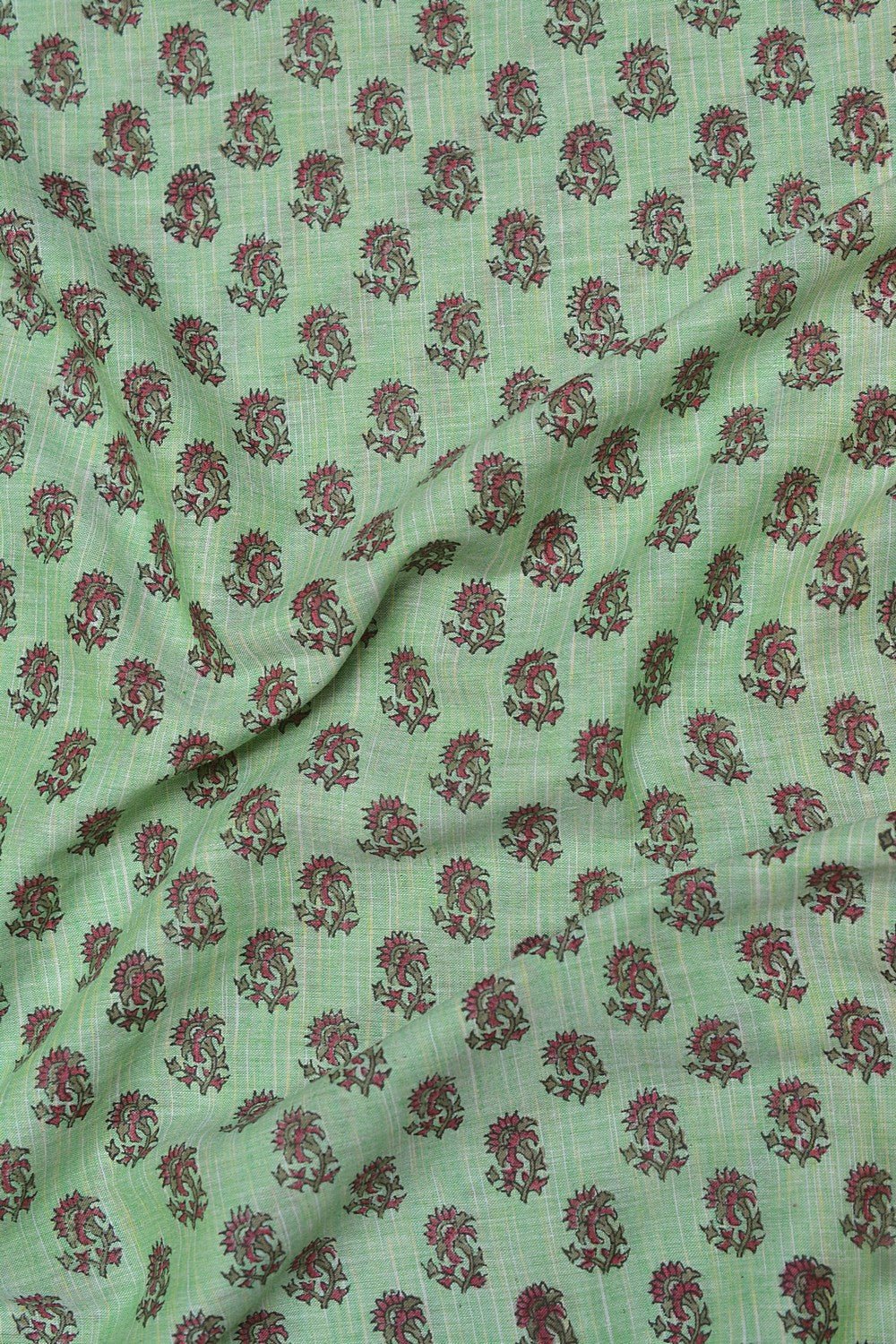 Block Printed Khadi Saree - Pine Sprigs - metaphorracha