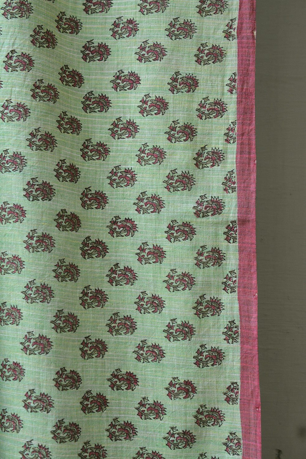 Block Printed Khadi Saree - Pine Sprigs - metaphorracha