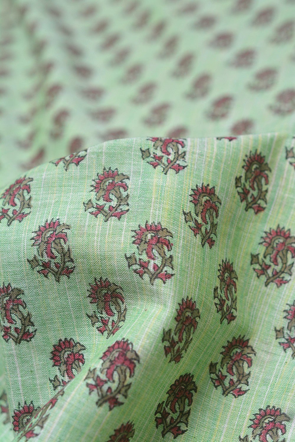 Block Printed Khadi Saree - Pine Sprigs - metaphorracha