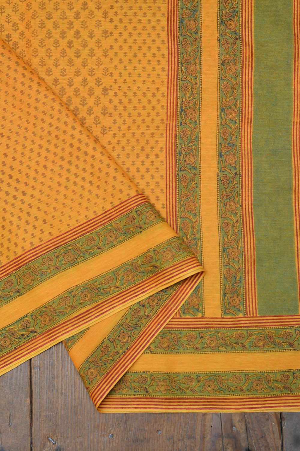 Block Printed Khadi Saree - Sunflower Field - metaphorracha
