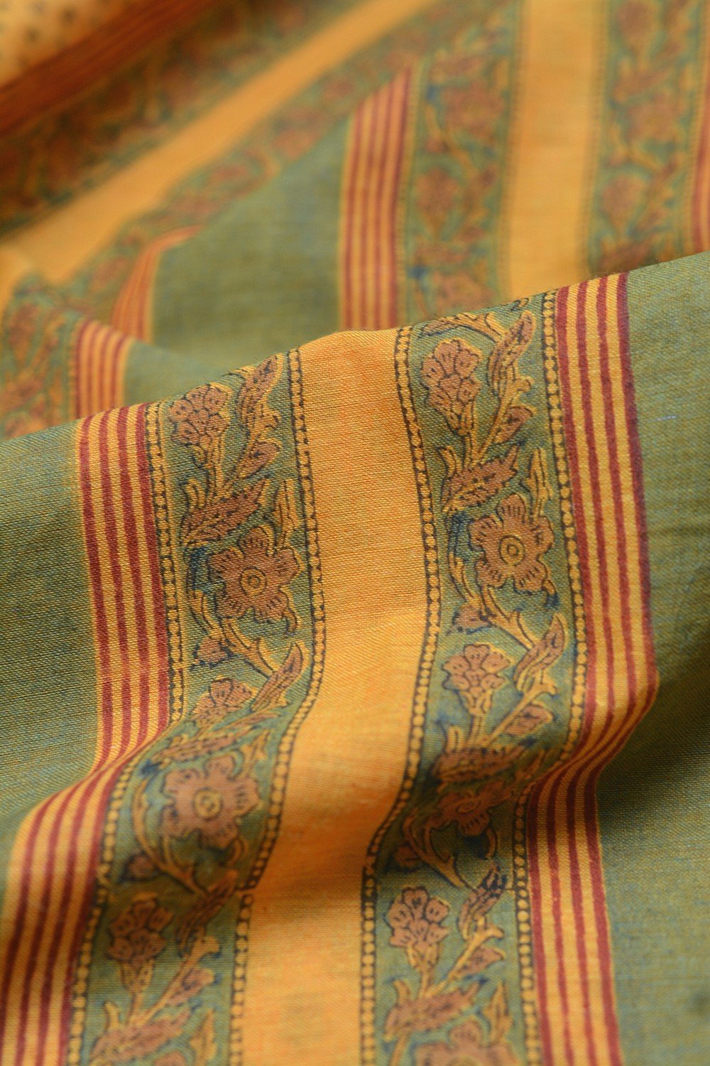 Block Printed Khadi Saree - Sunflower Field - metaphorracha