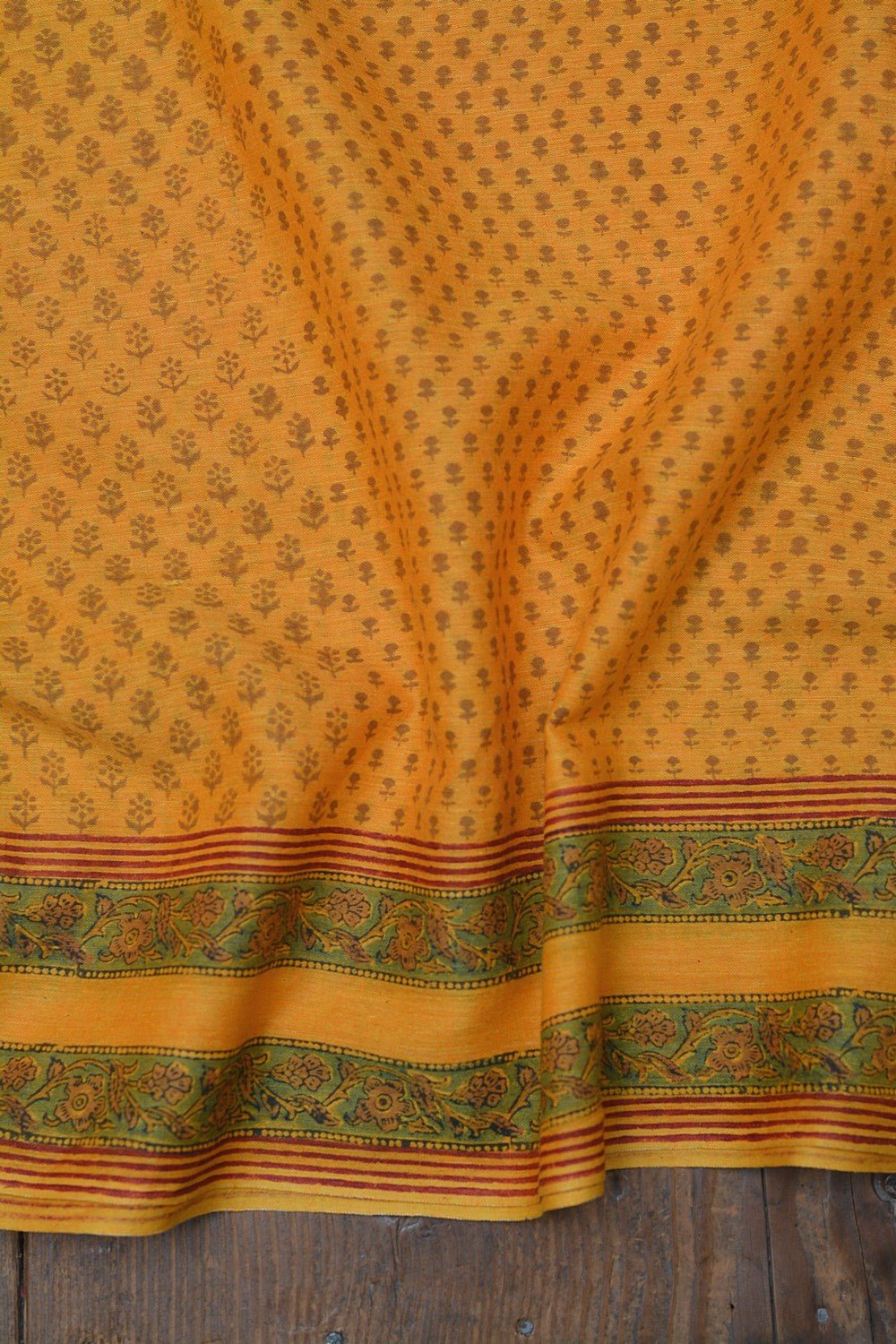 Block Printed Khadi Saree - Sunflower Field - metaphorracha