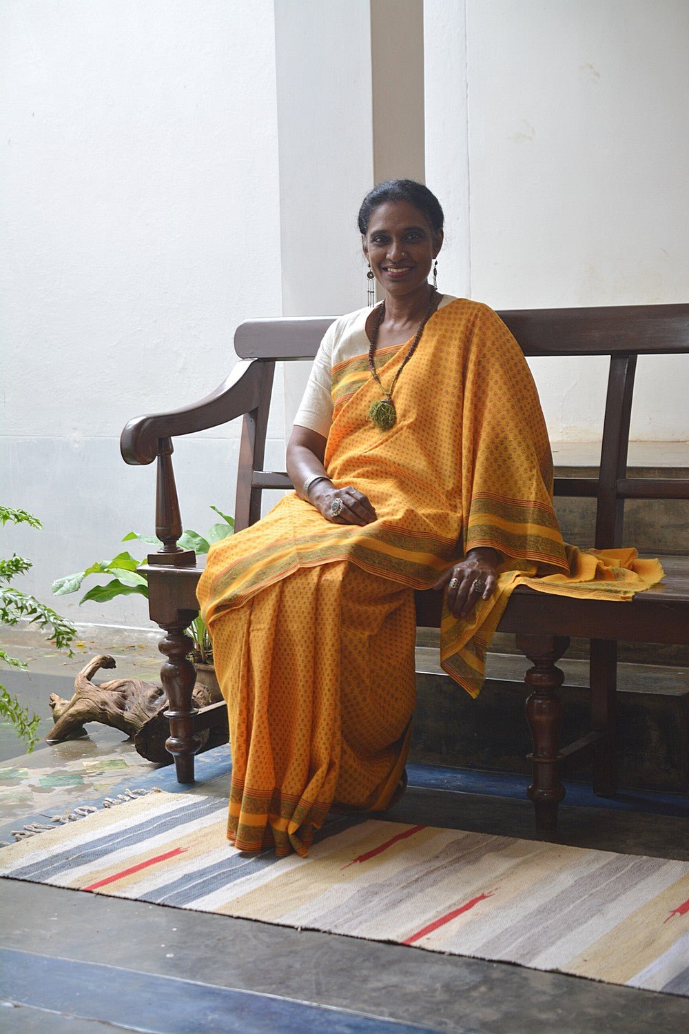 Block Printed Khadi Saree - Sunflower Field - metaphorracha