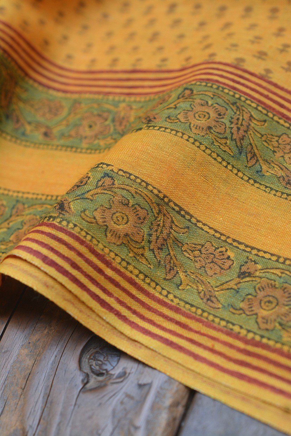 Block Printed Khadi Saree - Sunflower Field - metaphorracha