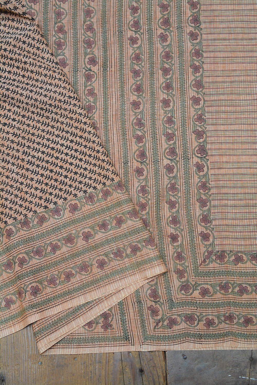 Block Printed Khadi Saree - Tucson Tan - metaphorracha