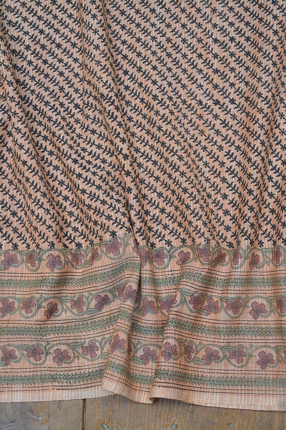 Block Printed Khadi Saree - Tucson Tan - metaphorracha