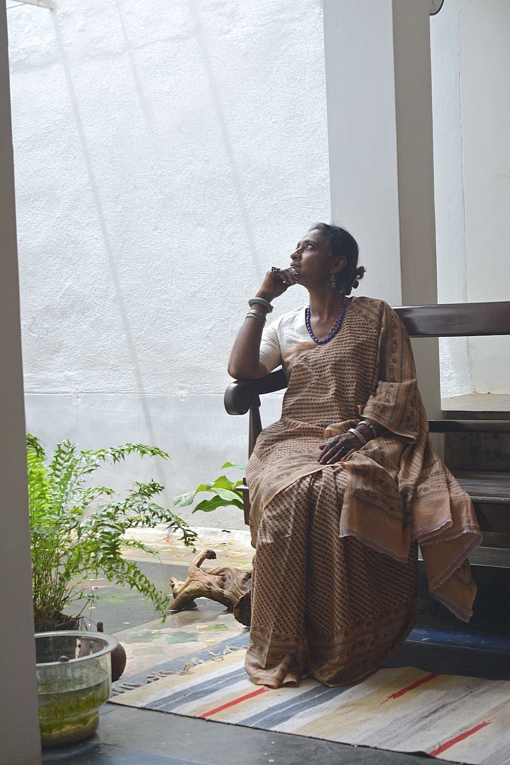 Block Printed Khadi Saree - Tucson Tan - metaphorracha