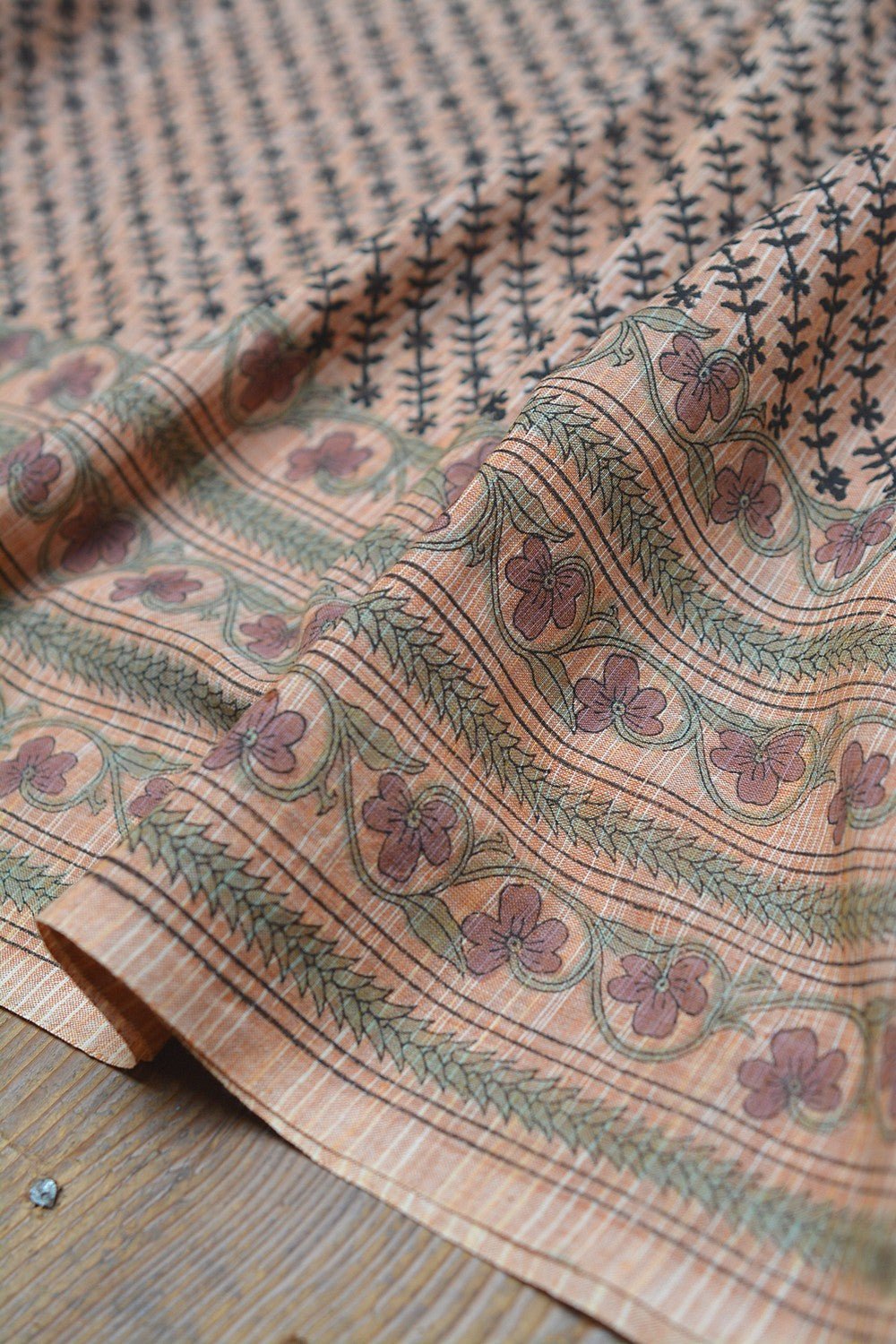 Block Printed Khadi Saree - Tucson Tan - metaphorracha