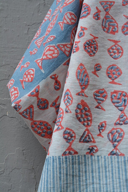 Block Printed Khadi Stole - Fisch - metaphorracha