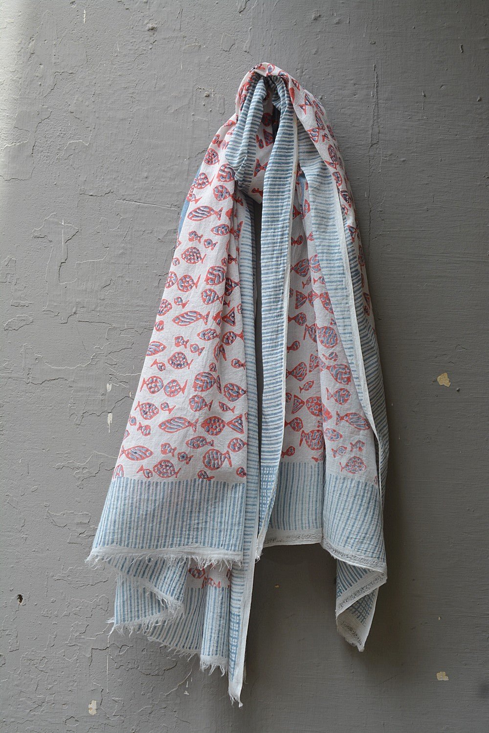 Block Printed Khadi Stole - Fisch - metaphorracha