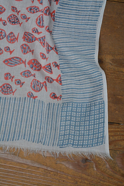 Block Printed Khadi Stole - Fisch - metaphorracha