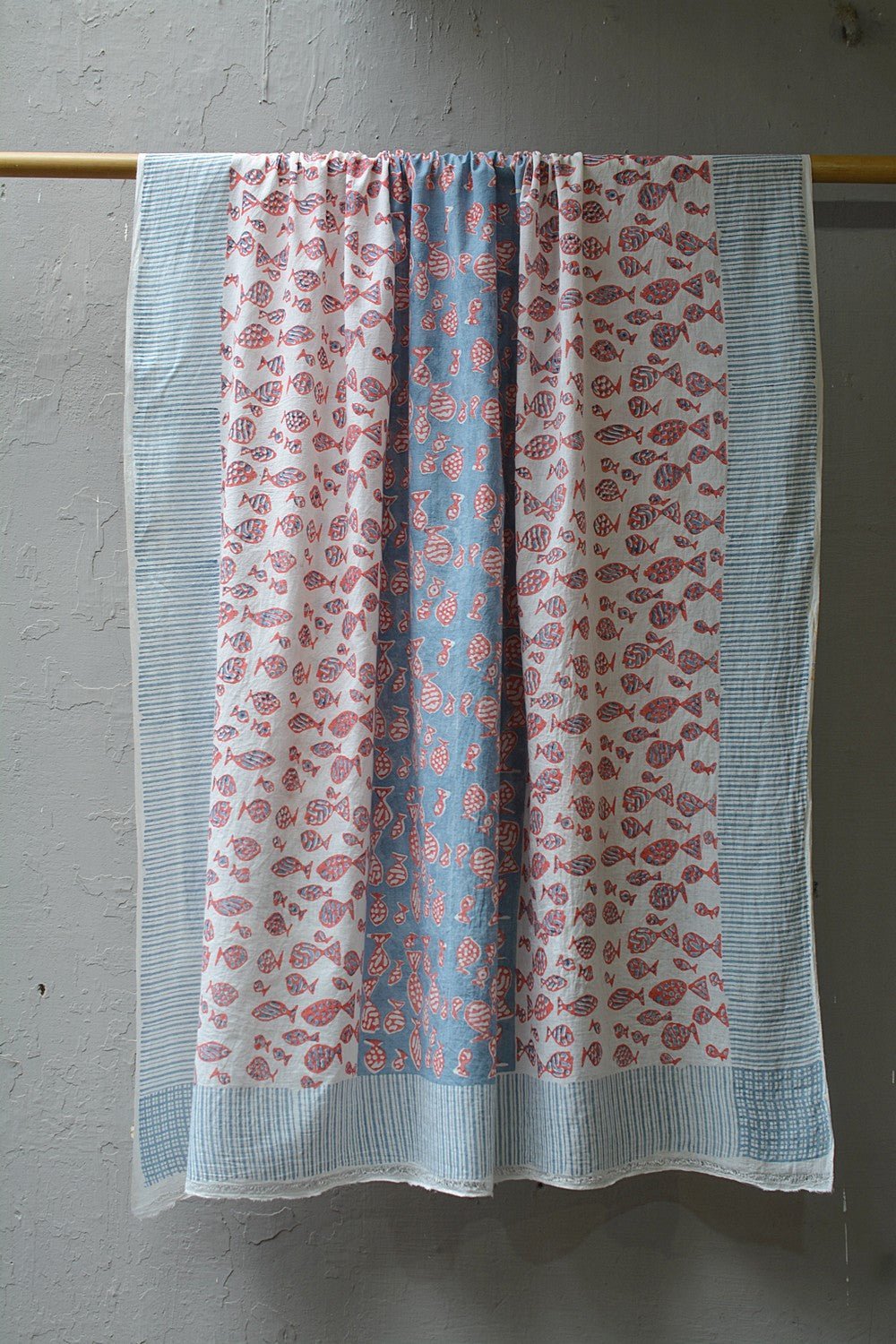 Block Printed Khadi Stole - Fisch - metaphorracha